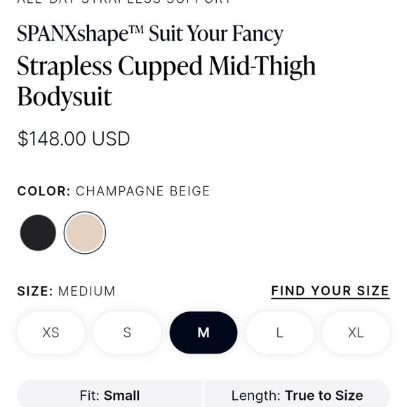 NWT Spanx Suit Your Fancy Strapless Cupped Mid Thigh Bodysuit Champagne Beige XL - Picture 11 of 11